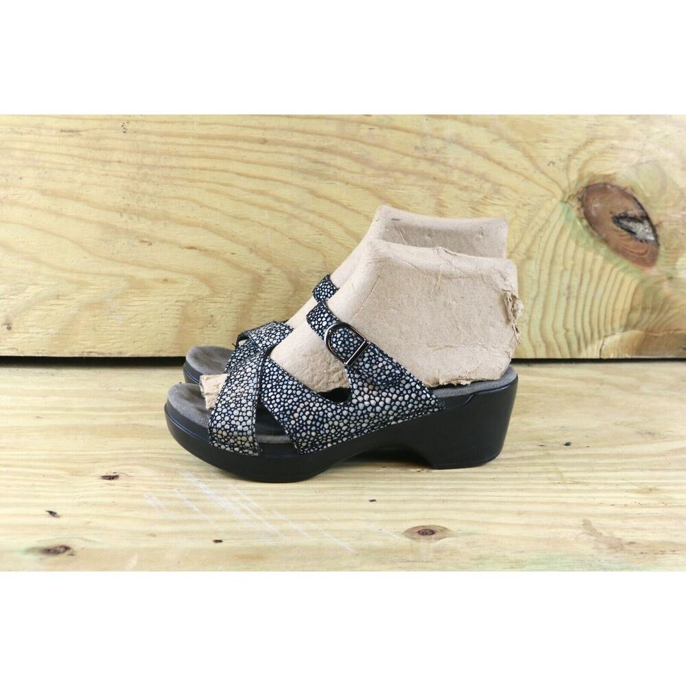 Dansko 36 Sela Womens 5.5 Leather Blue Black Comfort Wedge Sandals Buckle Shoes